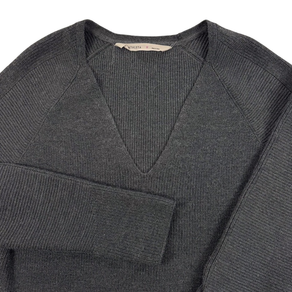 Athleta Sweater‎ Womens Medium Gray Merino Wool V Neck Pullover 159164-12